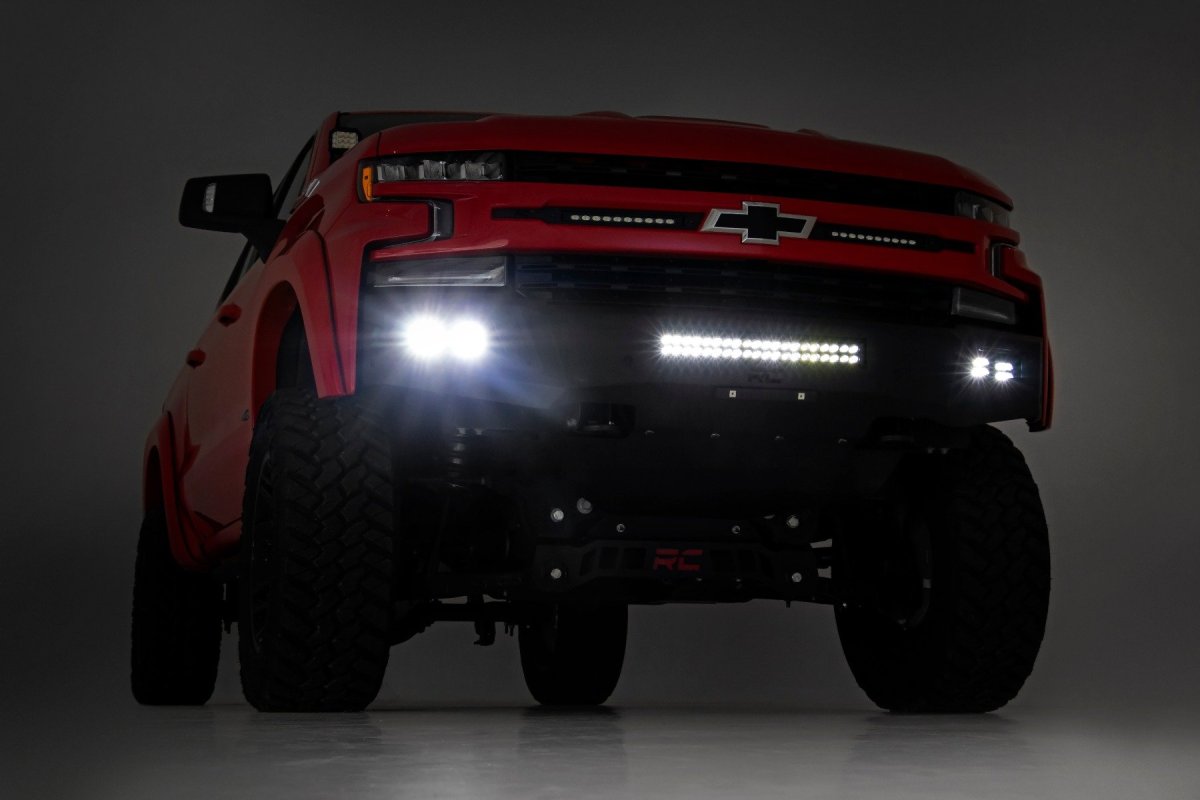 Chevrolet Silverado 1500 Front Bumper - Rough Country - High Clearance LED with Skid Plate - Flat Black - '19-'22